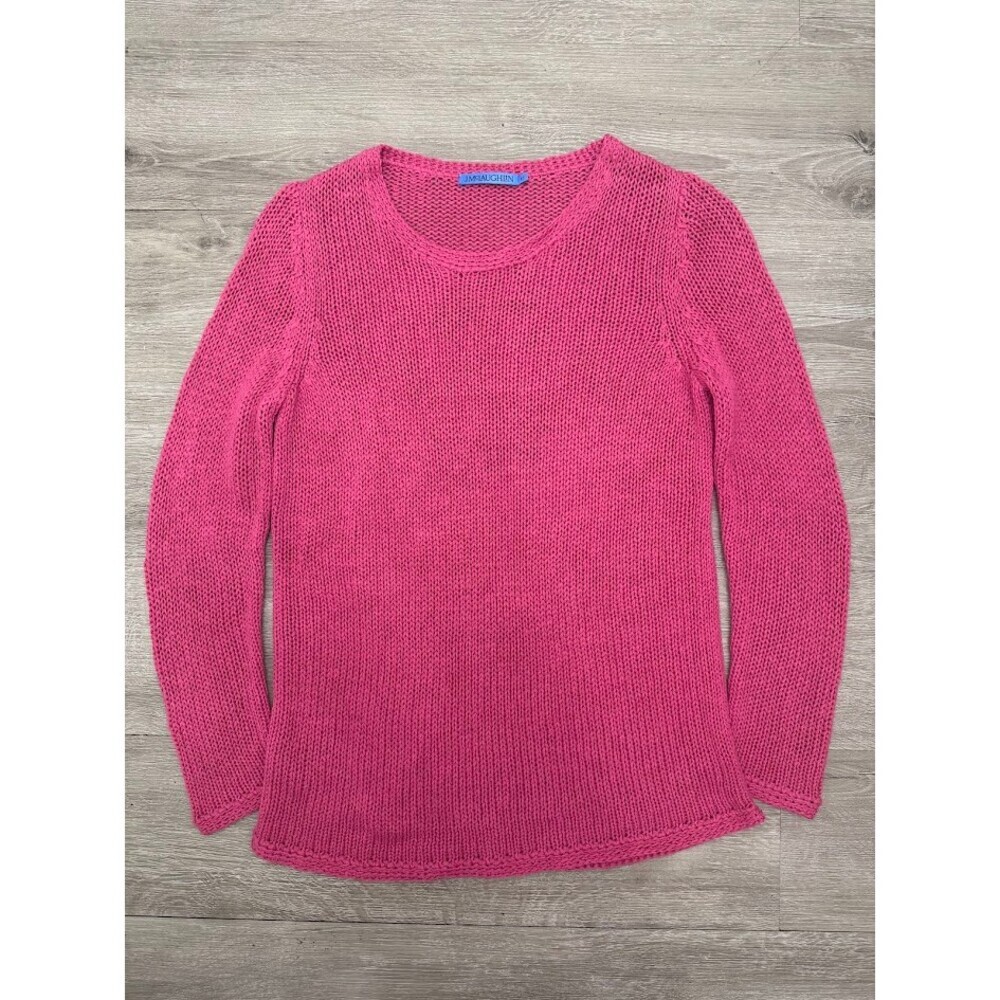 Pink Chunky Knit Sweater Long Sleeve Crew Neck Pullover Cozy Cottagecore XS